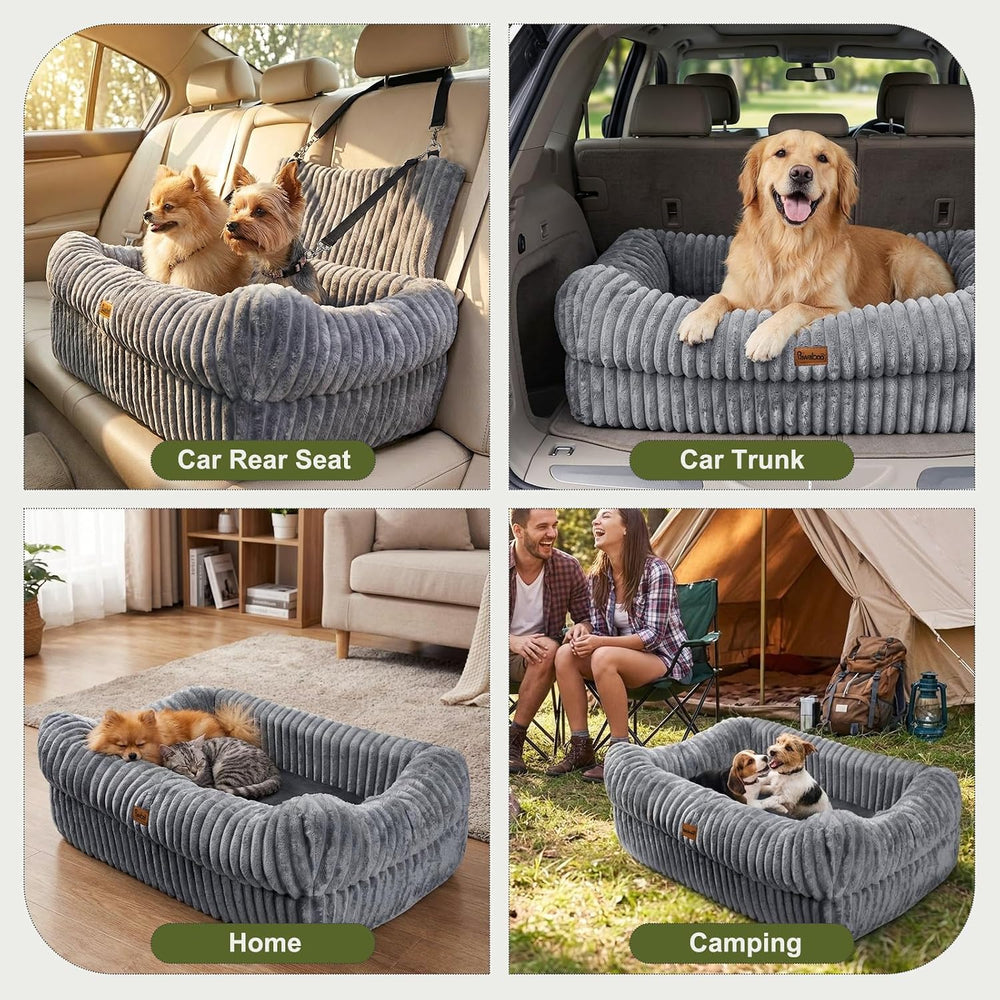 Pawaboo Dog Car Seat Bed, Memory Foam Booster for Medium/Large Dogs, Gray