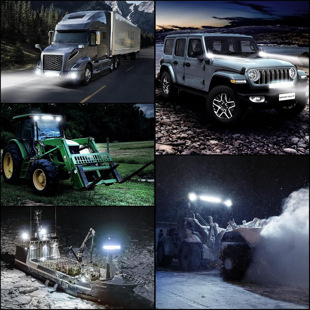 NAOEVO 12Inch LED Light Bar and 2PCS 4Inch Pod Lights with 3-Lead Harness