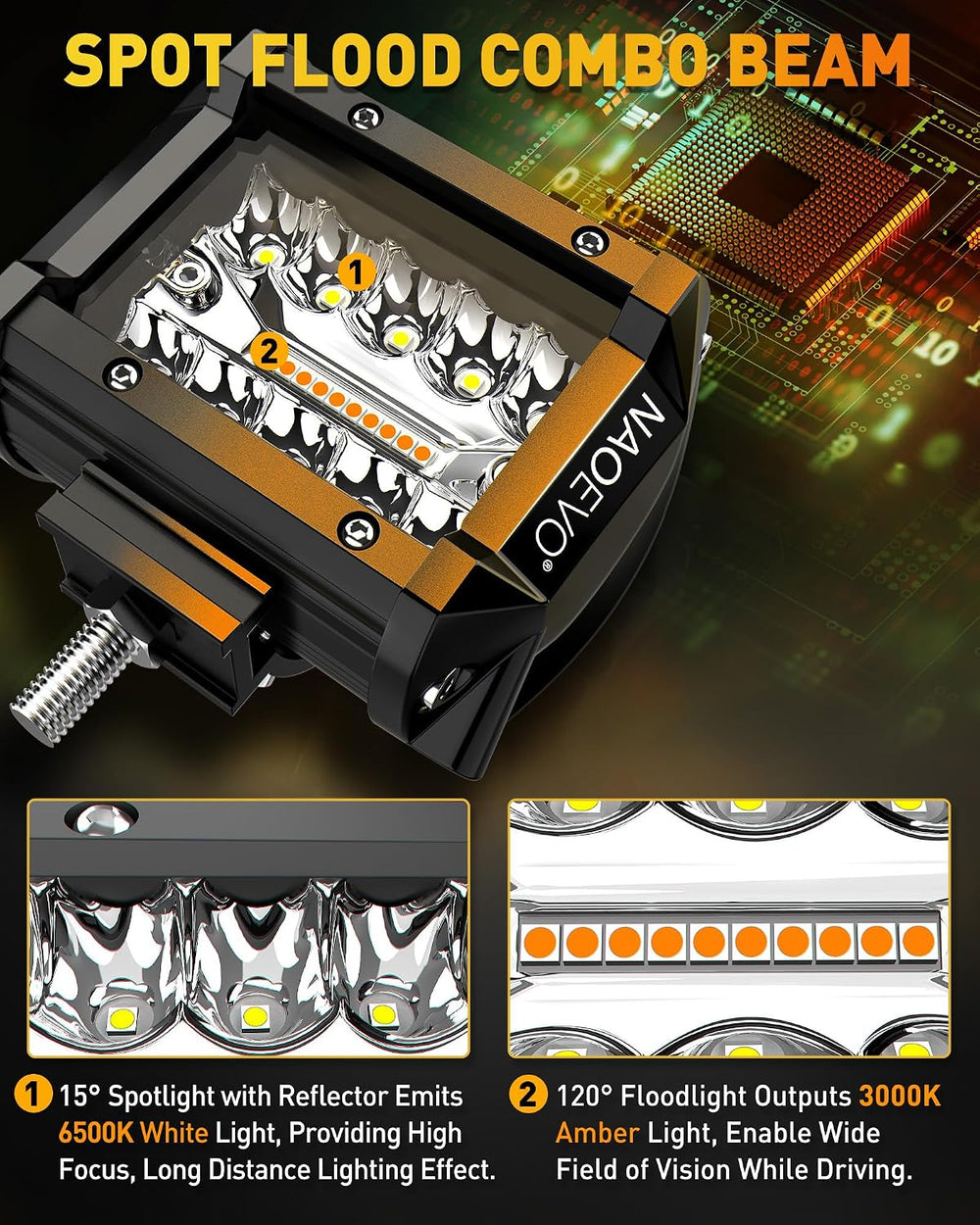 NAOEVO 4 Inch LED Pod Lights, 6-Mode LED Strobe Lights with 2-Lead Harness