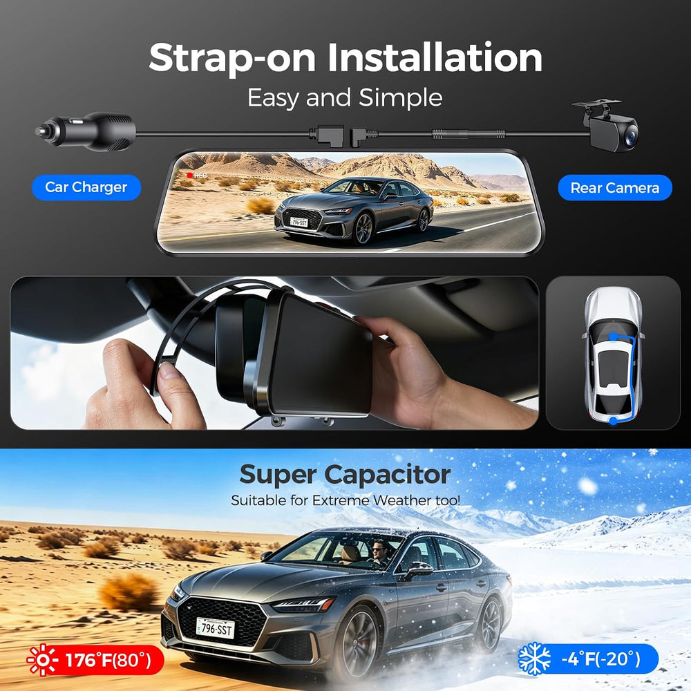 Mirror Dash Cam,10" 1080P Touch Screen Front & Rear View Mirror Camera