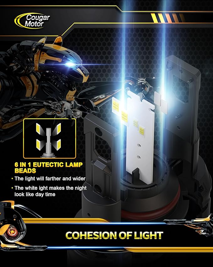 Cougar Motor 9007 Bulbs, HB5 Fog Lights 6500K White Non-Polarity 9007 Fog Bulb
