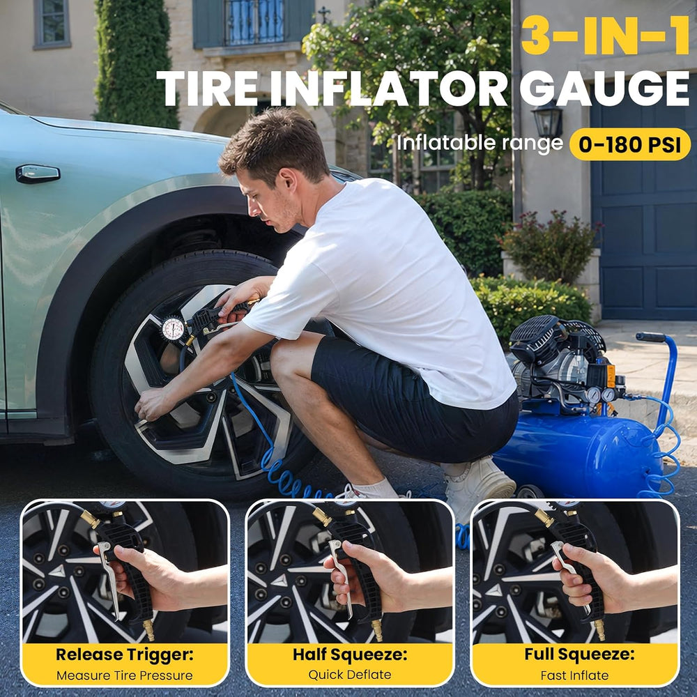 H71 Tire Pressure Gauge with Inflator,180 PSI