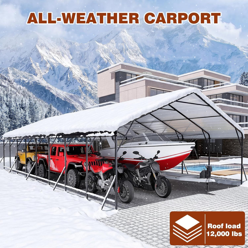 20x40 FT Heavy-Duty Metal Carport, Galvanized Steel Car Canopy with Reinforce...