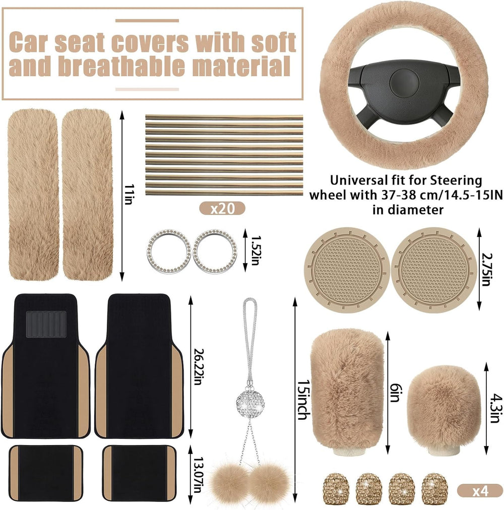 Woanger 47 Car Seat Cover Full Set Car Accessories for Women, Beige