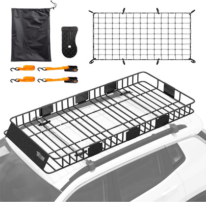 TUFFIOM 84"x 39"x 6" Universal Rooftop Cargo Carrier Basket, Extendable Steel
