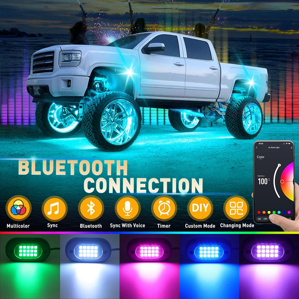 LED RGB Rock Lights for Trucks 14 pods with APP Control Underglow (10 pods)