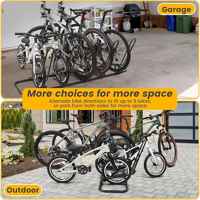 Floor Bike Rack for 5 Bikes, Safeguard Disc Brakes & Derailleurs Design