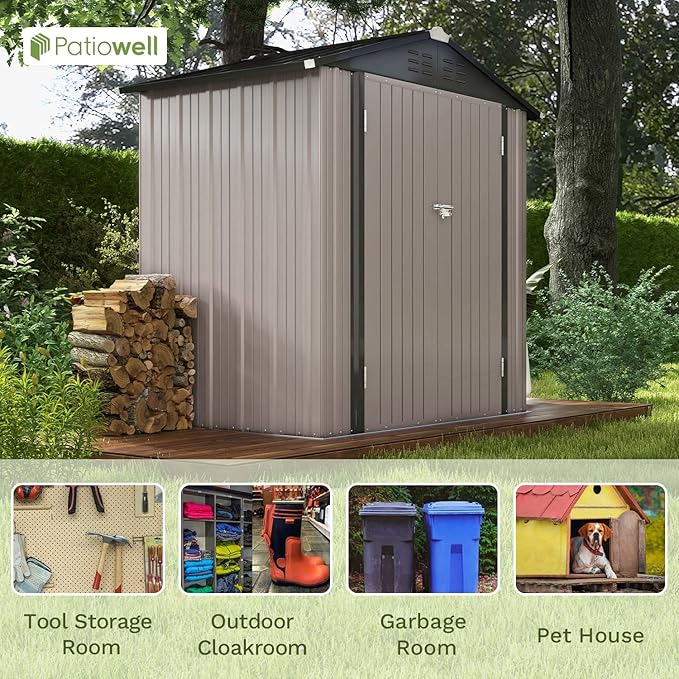 Patiowell 6x4 FT Outdoor Storage Shed, Garden Tool Storage Shed