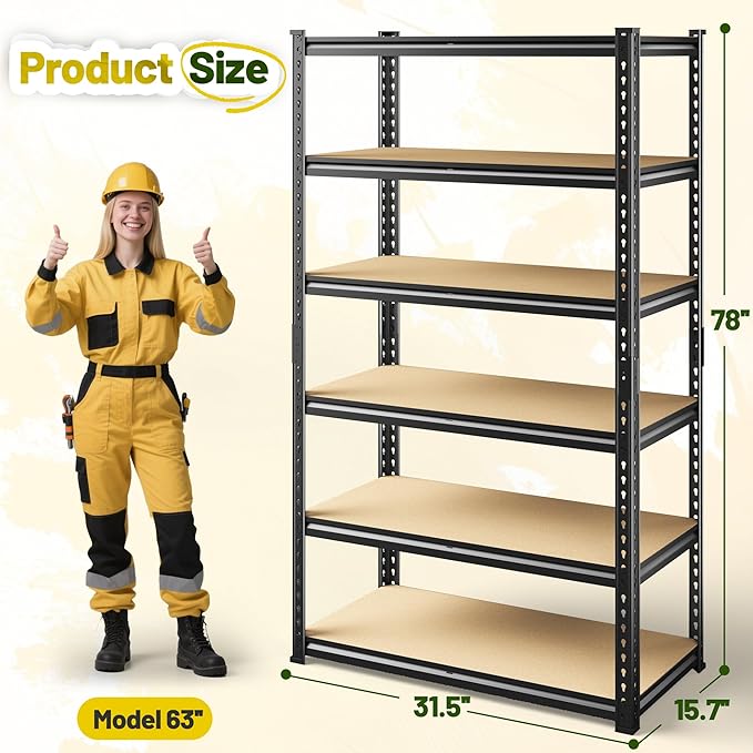 78" H Metal Shelving 6 Tier Garage Shelving Adjustable 2400LBS Storage S...