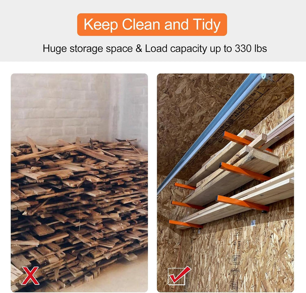 Wall Mount Wood Organizer and Lumber Storage Rack with 3-Level