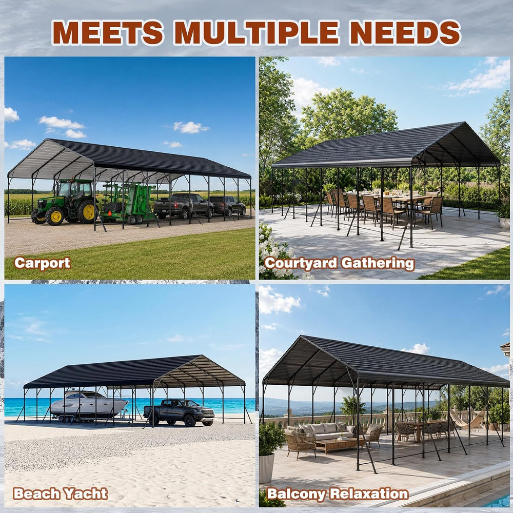 20x40 FT Heavy-Duty Metal Carport, Galvanized Steel Car Canopy with Reinforce...