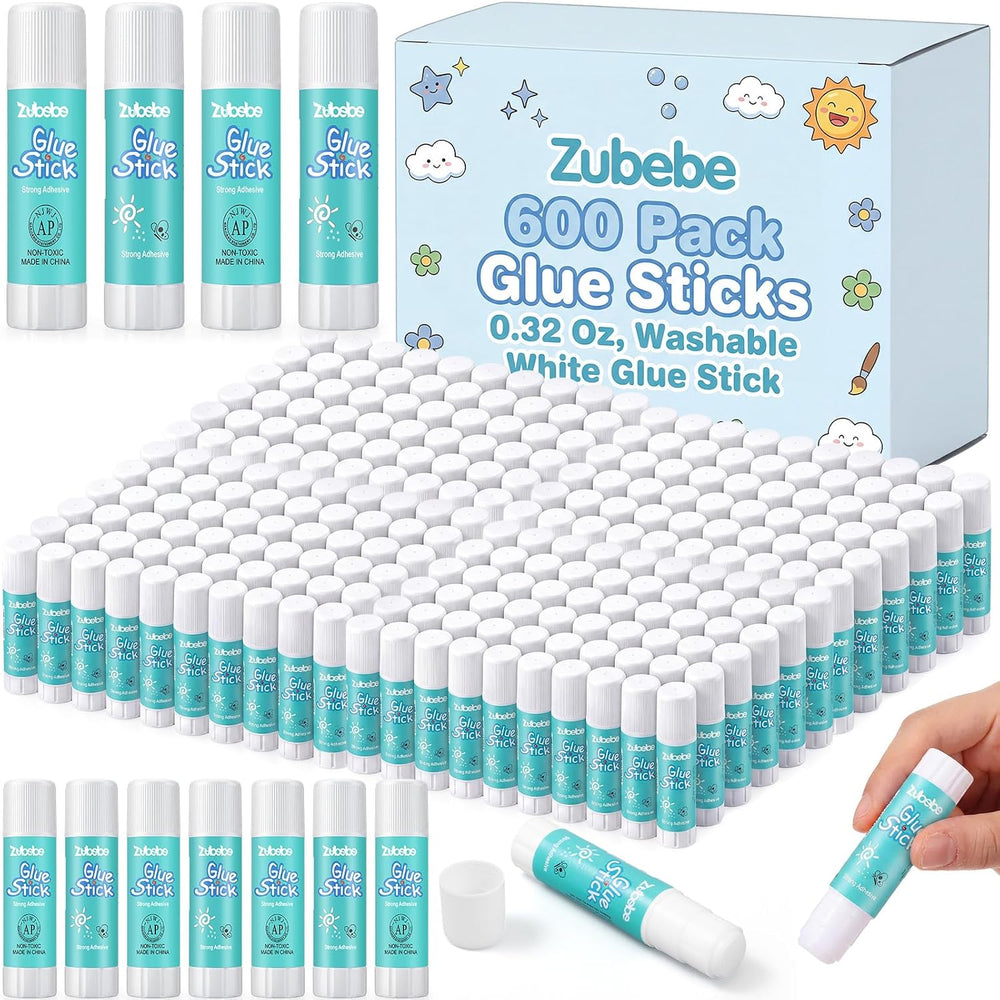 Zubebe 600 Count Glue Stick Bulk, 0.32 oz, 9g, Classic,Classroom Supplies