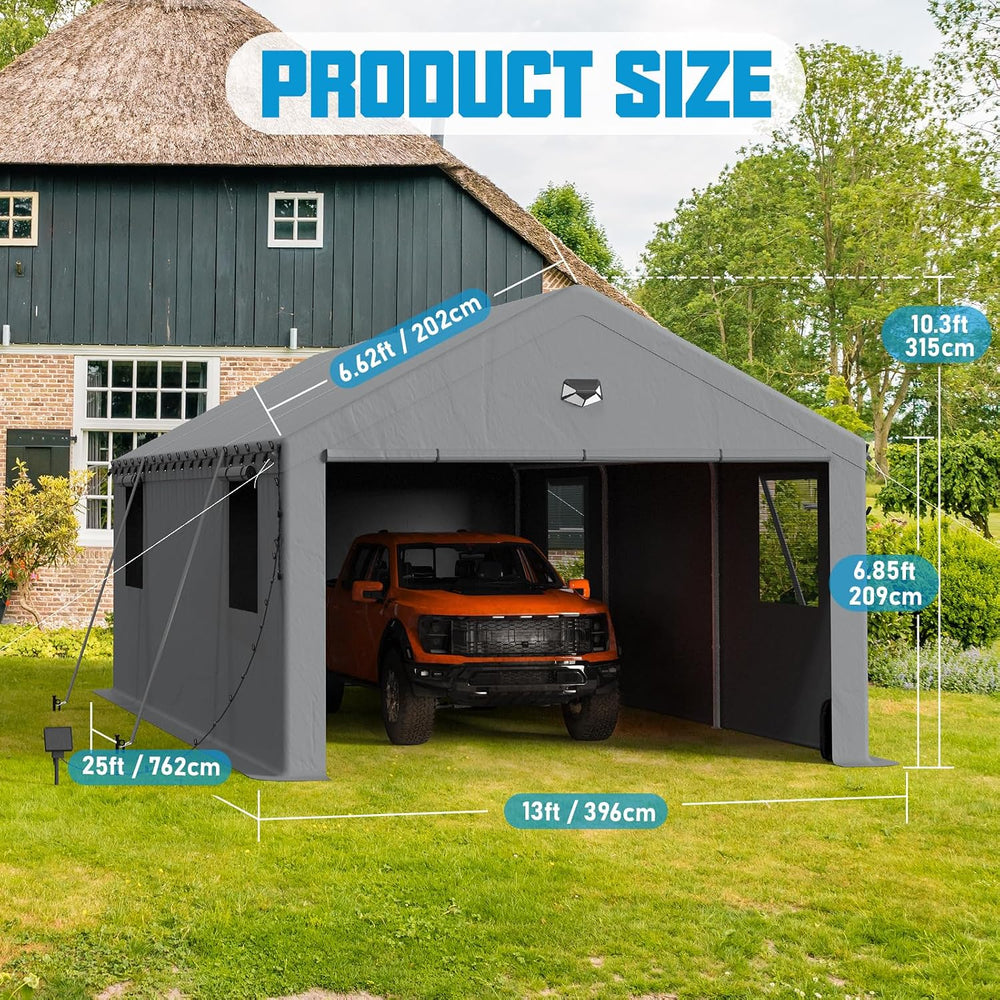 13x25 Heavy Duty Carport, Portable Garage with Doors & Windows