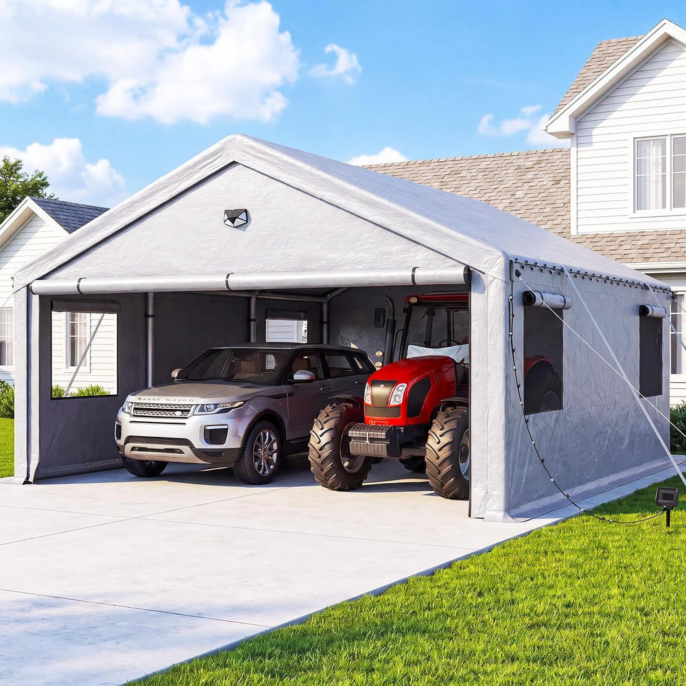 20X20 FT Carports Heavy Duty,2 Car Carports with Side Doors