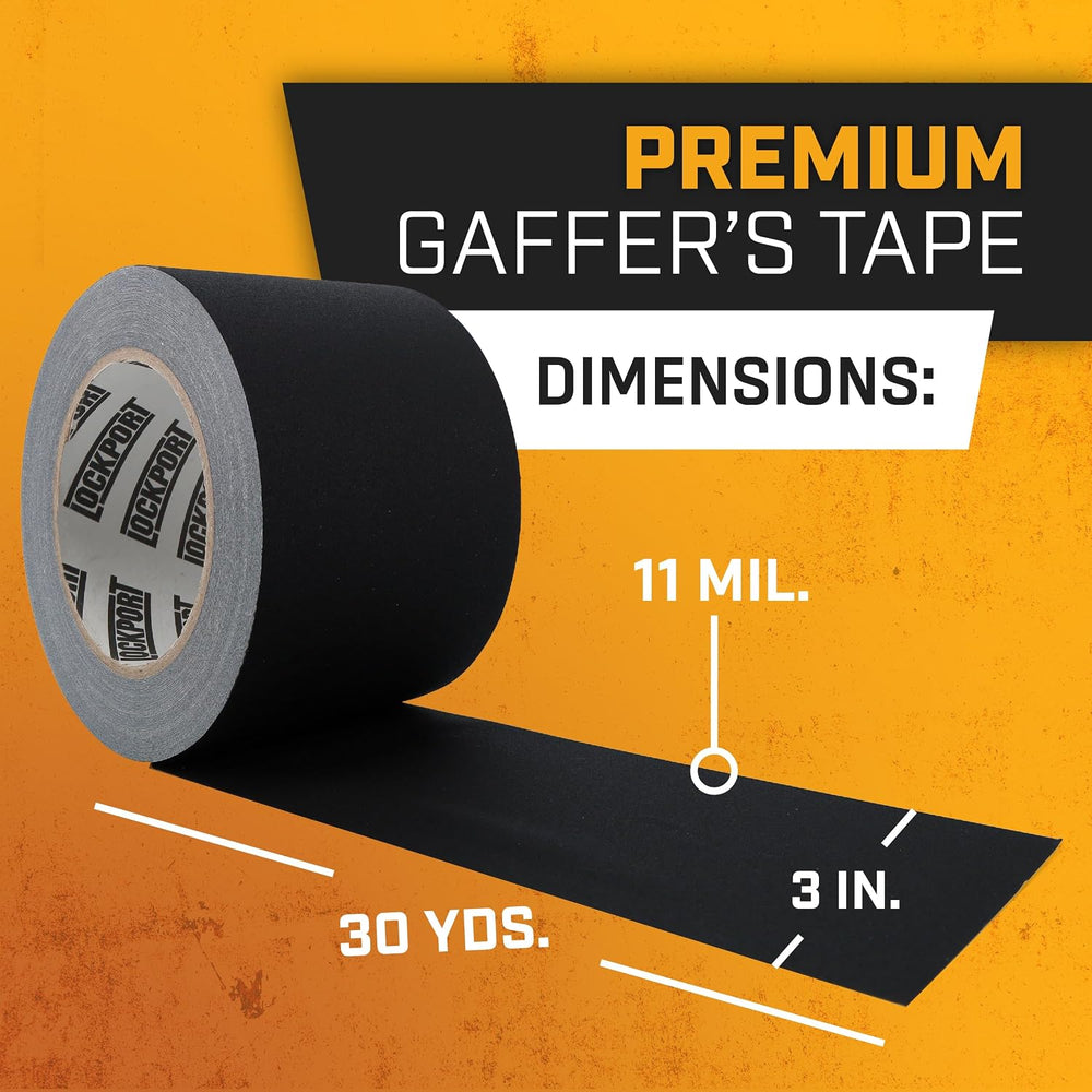 Black Gaffers Tape 3 inch x 30 Yards - 2 Pack Pro Grade Matte Gaff Tape