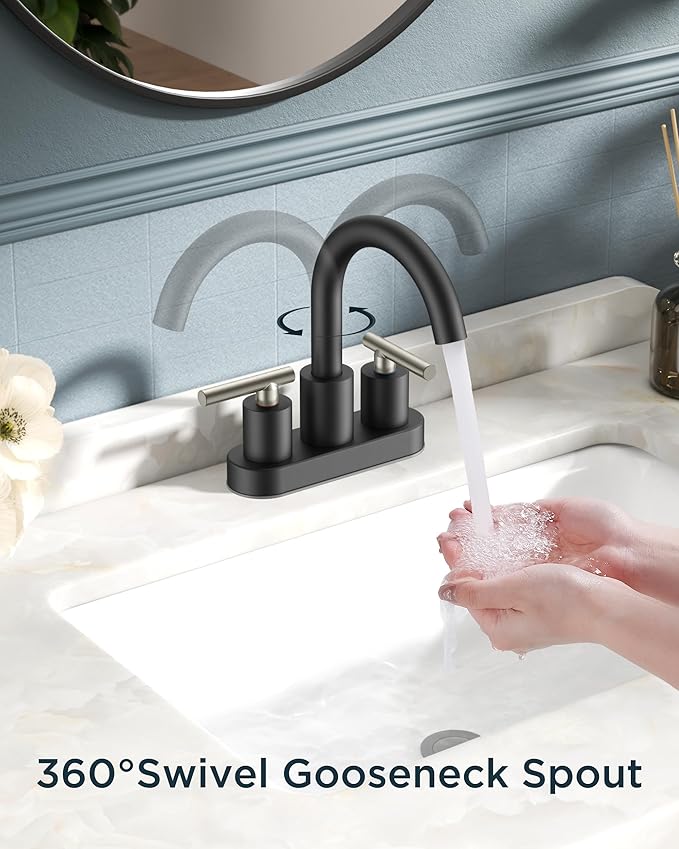 FORIOUS 4 Inch Centerset Bathroom Sink Faucet Black and Brushed Nickel