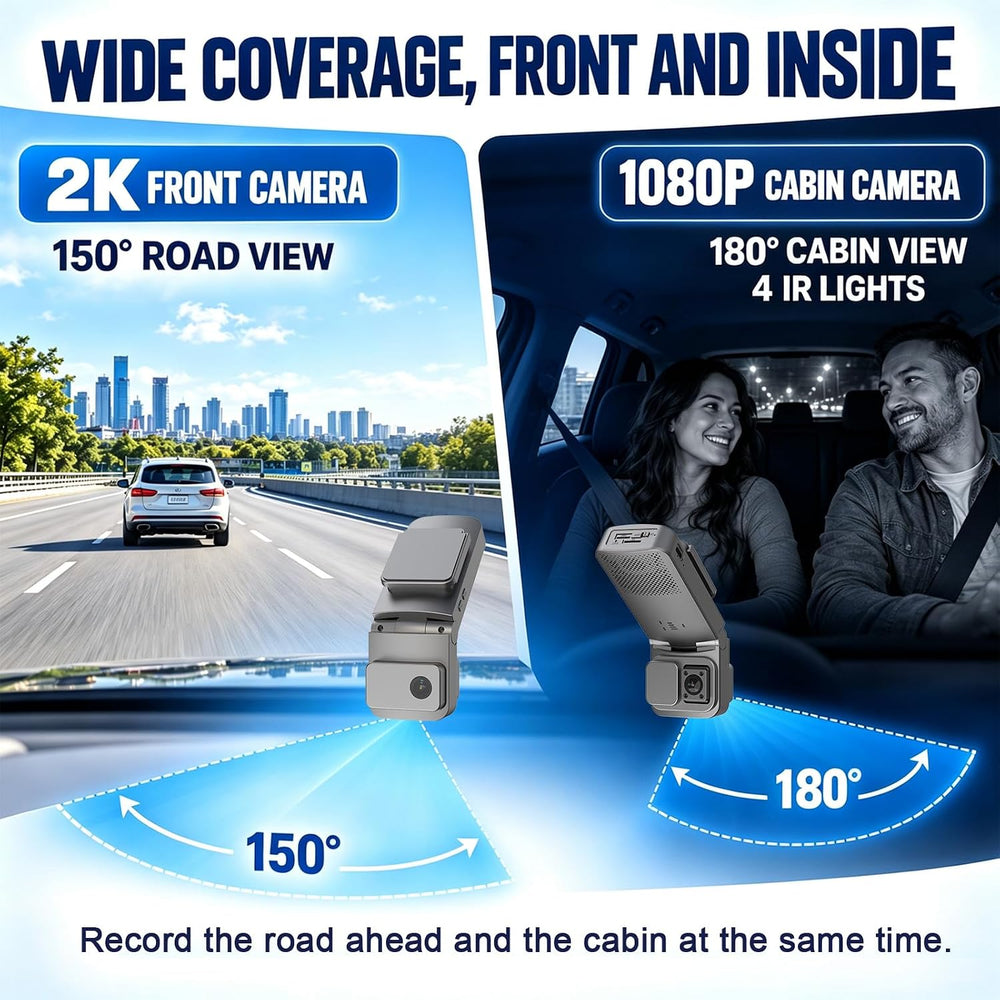 4G LTE Dual Dash Cam 2K Front+1080P Inside, Remote Live View Car Camera