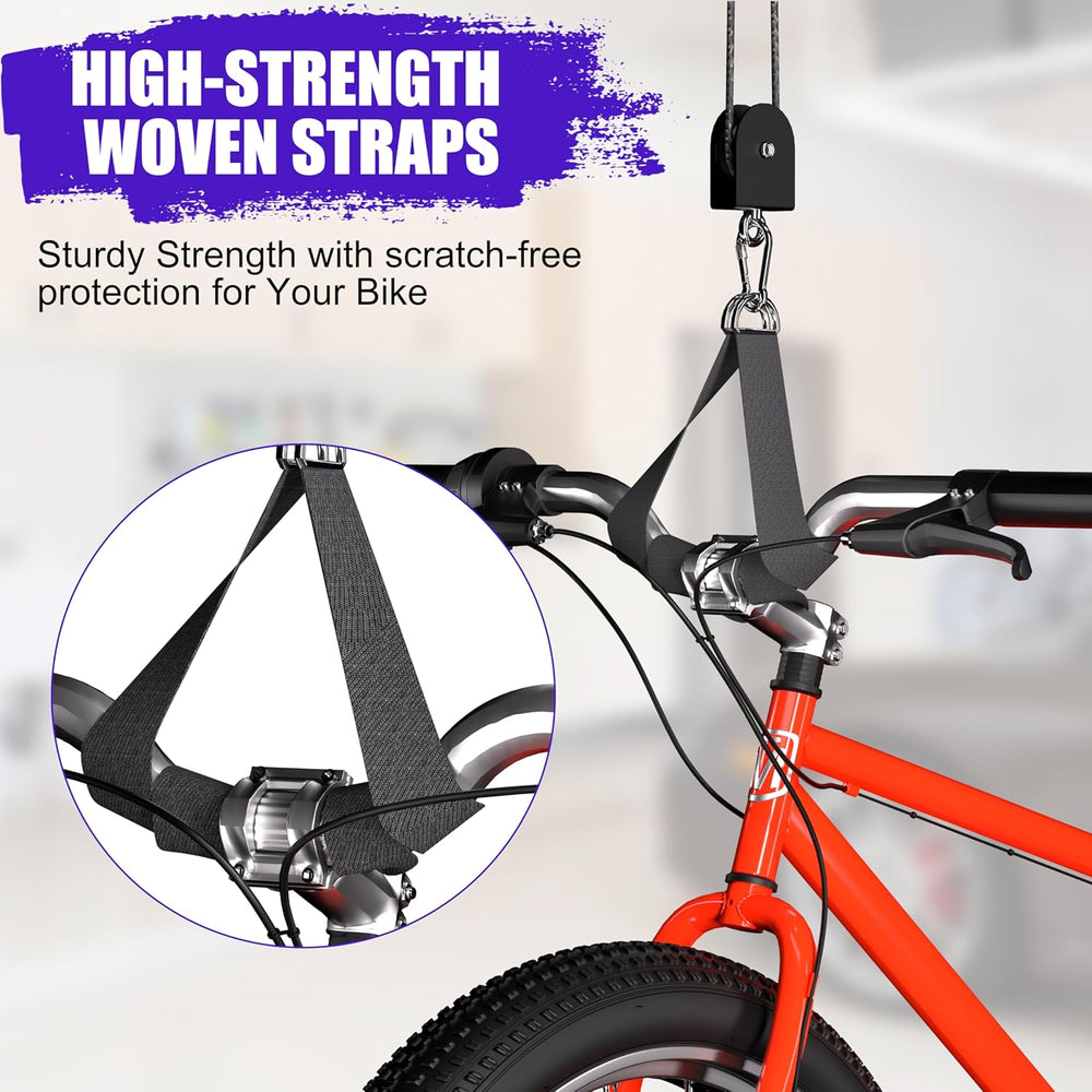 2-Pack Bike Hoist, Heavy Duty Ebike Pulley System for Garage, 85lb