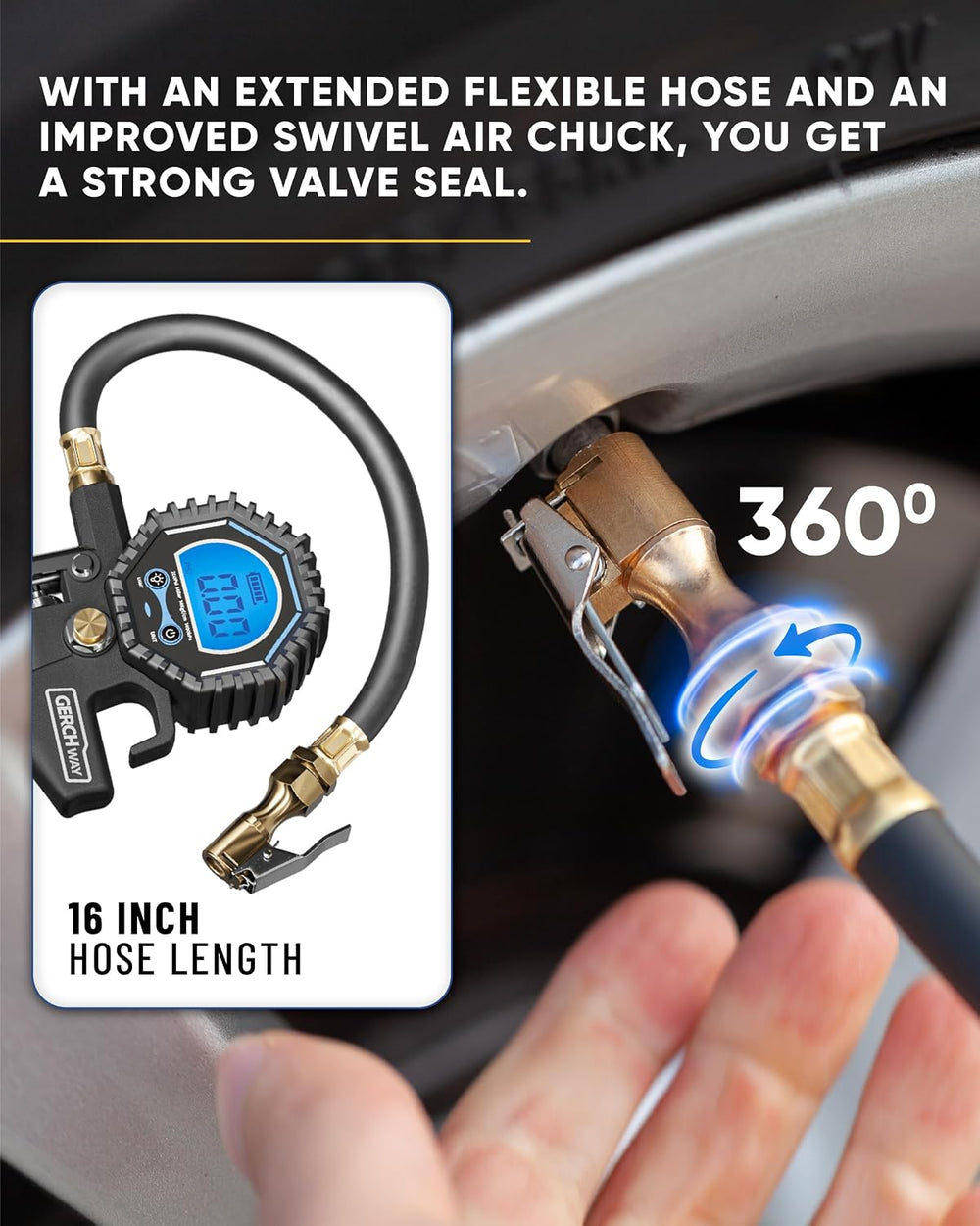 Digital Tire Pressure Gauge with Inflator for Air Compressor