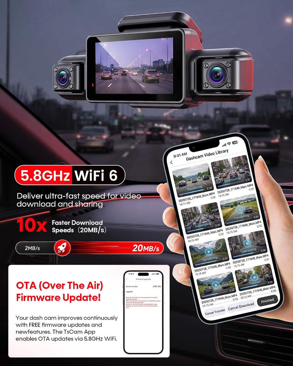 HUPEJOS AI 4K Dash Cam Front and Rear, 360° View 4 Channel Camera for Car