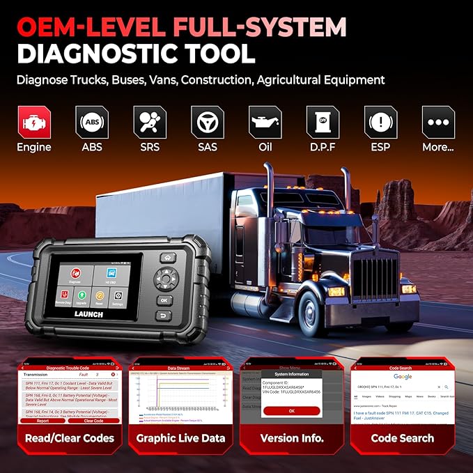 LAUNCH CRP129 HD Heavy Duty Truck Scanner, Full System Diesel Scanner