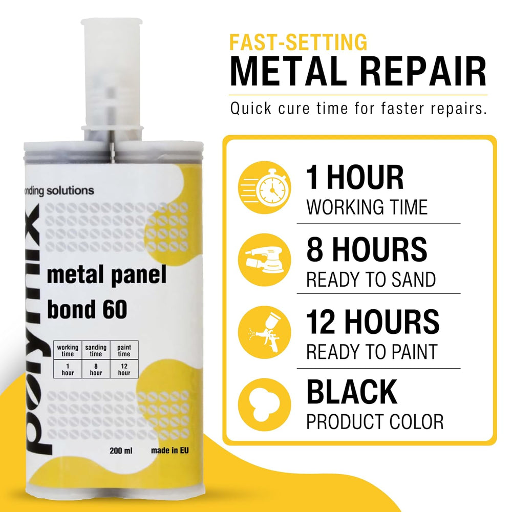 Polymix Metal Panel Bond 60 Adhesive 200ml Cartridge & Two Application Mi...