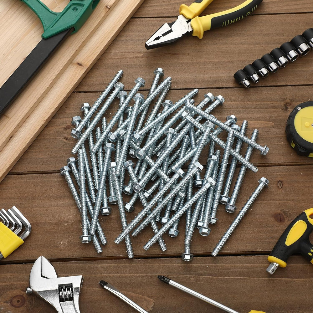 Tandefio 100 Pack 1/4 x 4 Concrete Anchors and Screw Kits Galvanized