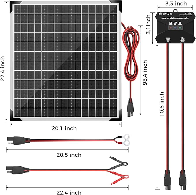 Solar Panel Kit 50W 12V, Solar Battery Trickle Charger Maintainer, Waterproof