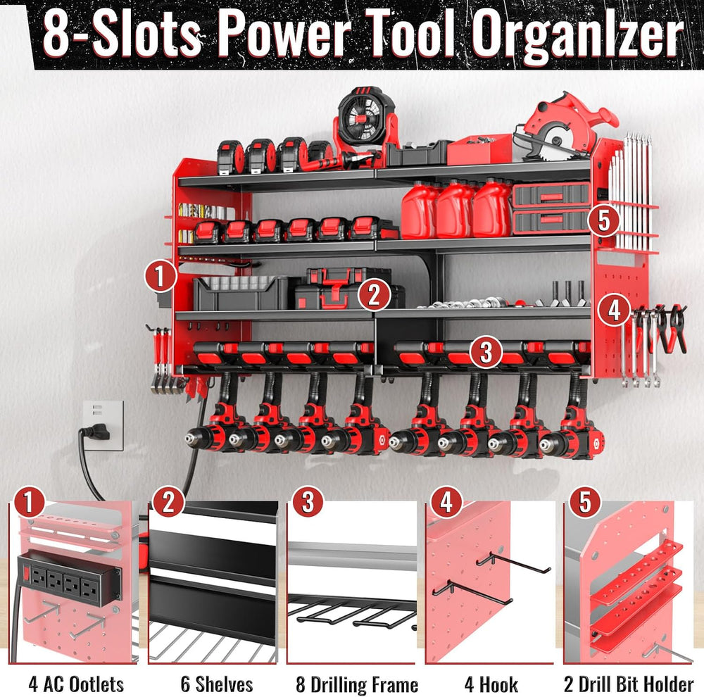 Large Power Tool Organizer Wall Mount with Charging Station, 4 Layer Heavy Du...