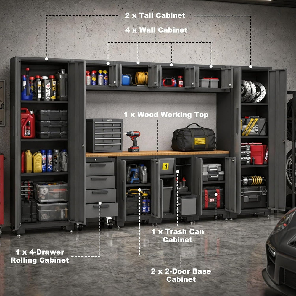 Torin Garage Storage Cabinets System, 12-Pcs Workshop Cabinet Set in Black