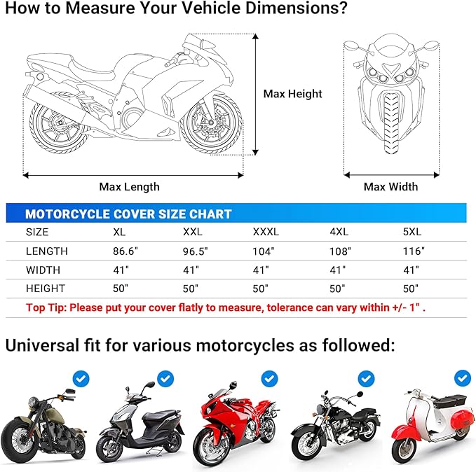 Favoto Motorcycle Cover 104 inches Length All Season Universal Weather