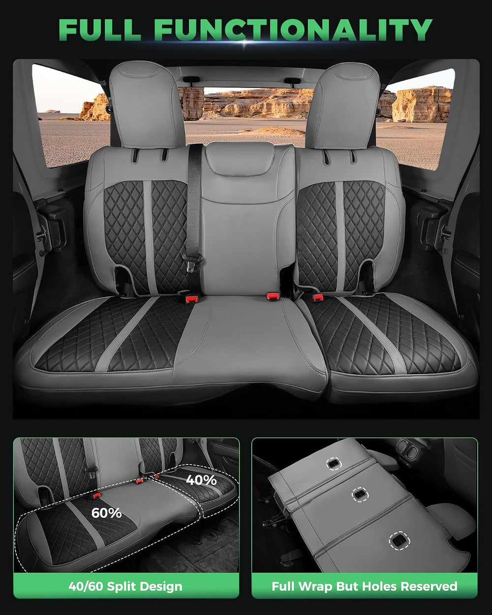 RIDEPOSH for Jeep Wrangler Leather Custom Car Seat Covers Full Set 4 Door