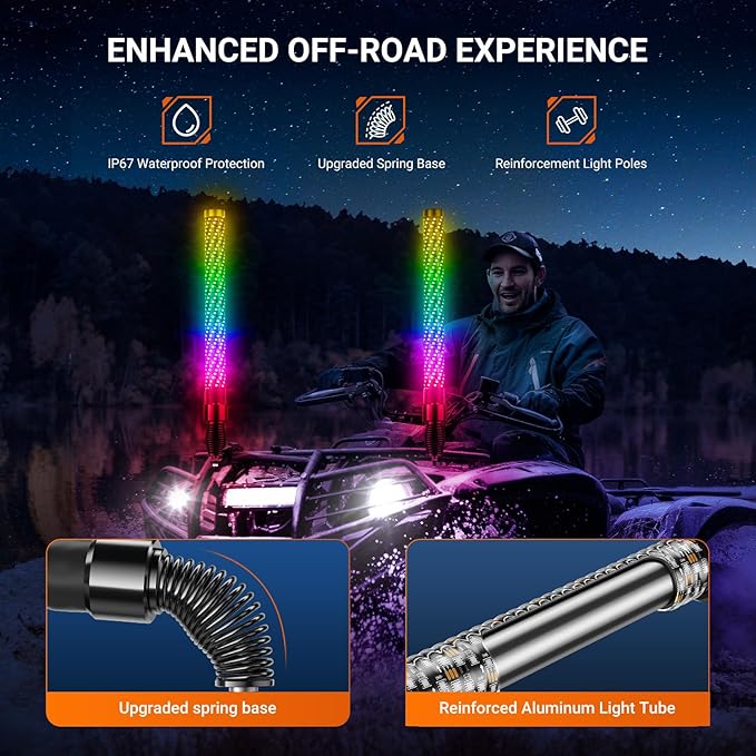 2PCS 4FT Fat Whip Lights for UTV ATV