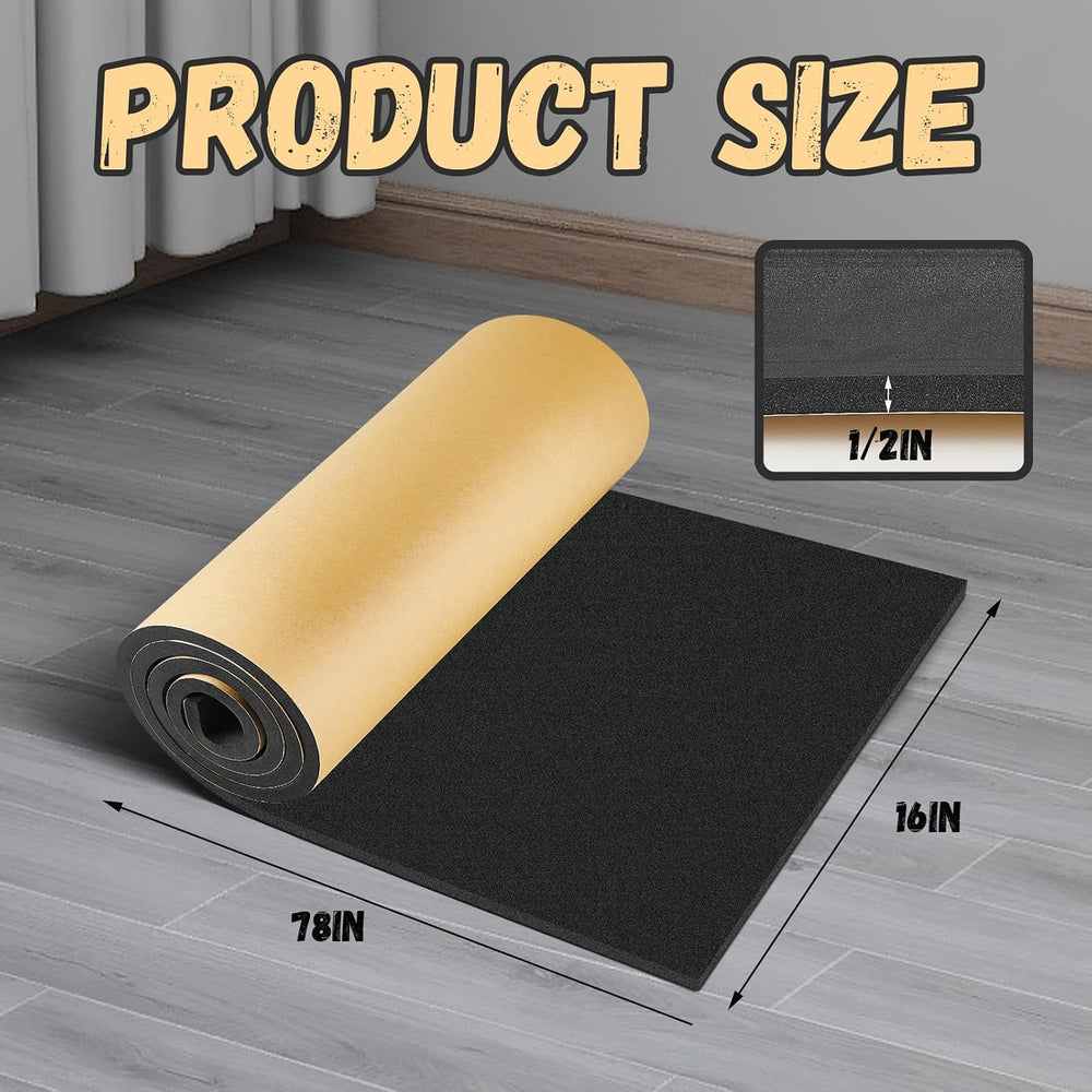 1 Pc 78 x 16 x 1/2 Inch Closed Cell Rubber Foam, Marine Foam Roll, Black