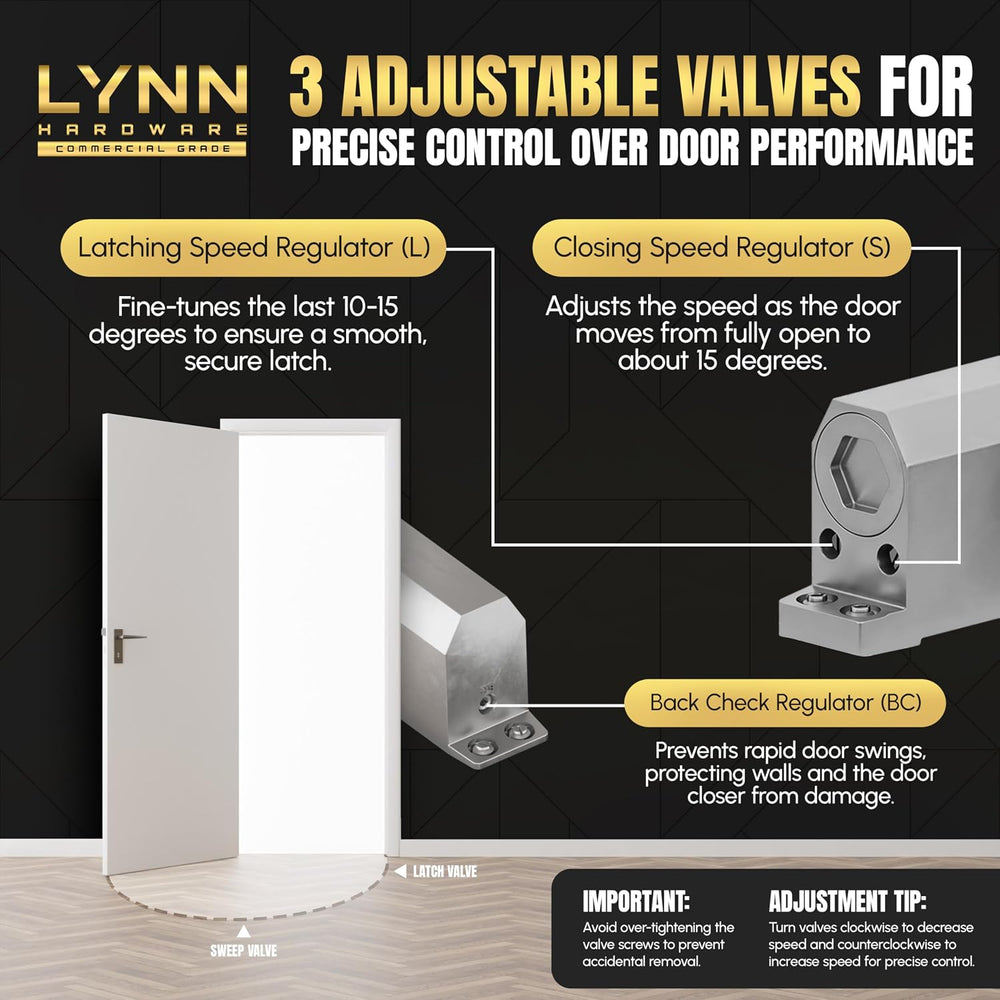 LYNN HARDWARE Medium Duty Automatic Door Closer - Durable Cast Aluminum