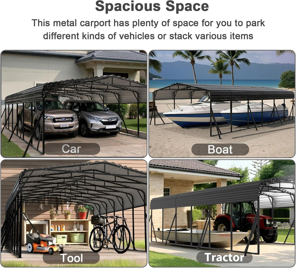 20x30 FT Metal Carport with Extra 8 Side Reinforcement Support Rods