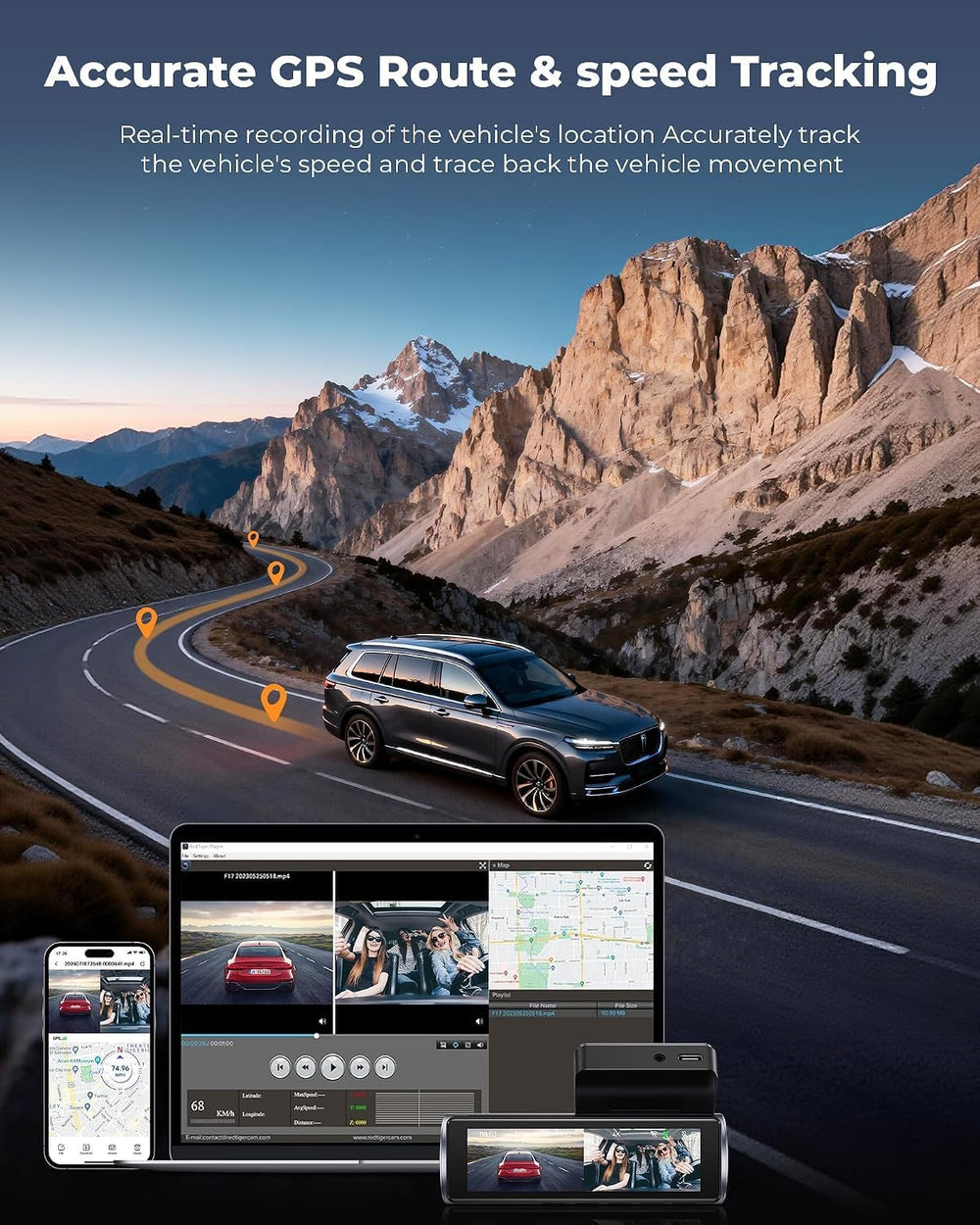Dash Cam Front and Rear, 4K Front Camera, WiFi and GPS