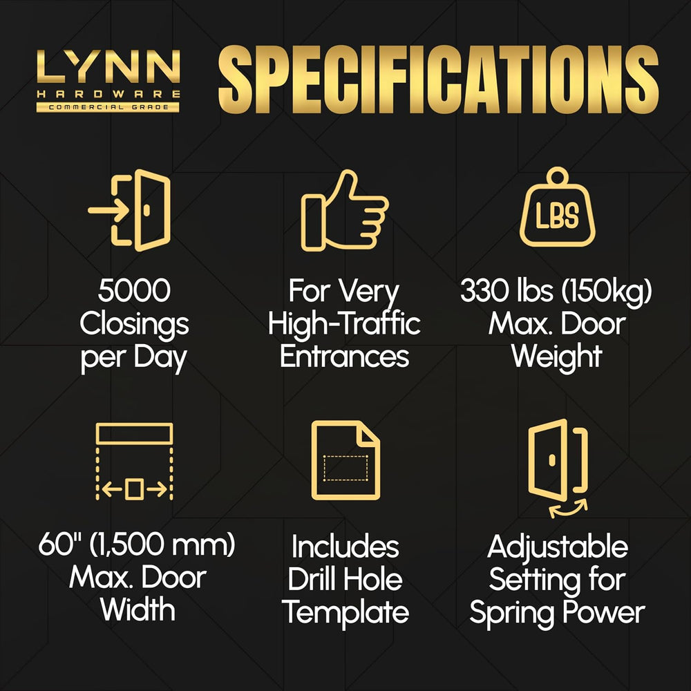 LYNN HARDWARE Extra Heavy Duty Commercial Door Closer, Closing Delay Timer