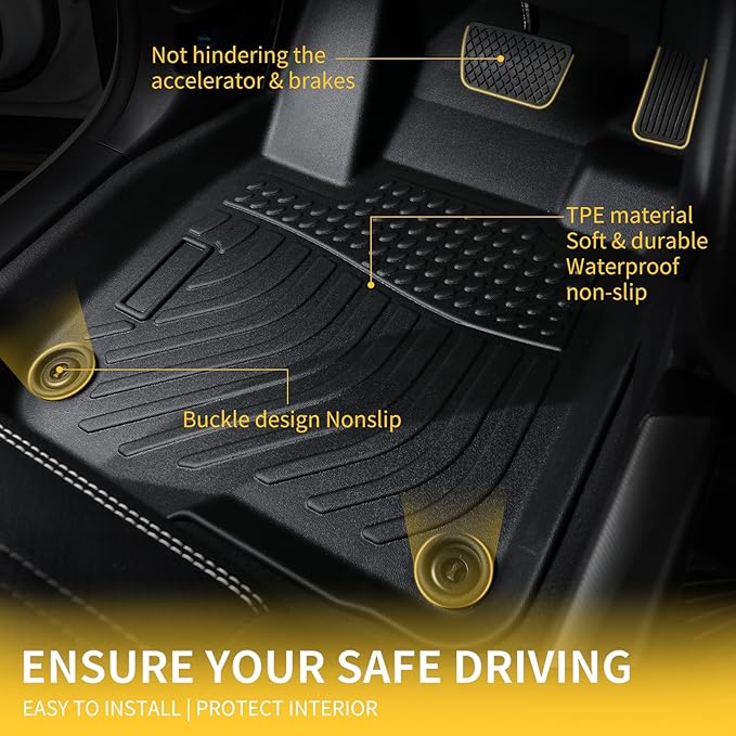 GINOWY-Floor Mats for Nissan Pathfinder 2022-2025, TPE Rubber All Weather Mats