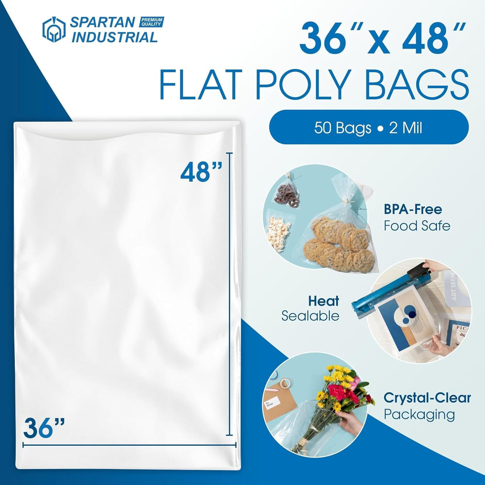 36" X 48" Open-End Flat Poly Bags (50 Count) - 2 Mil Clear Plastic ...