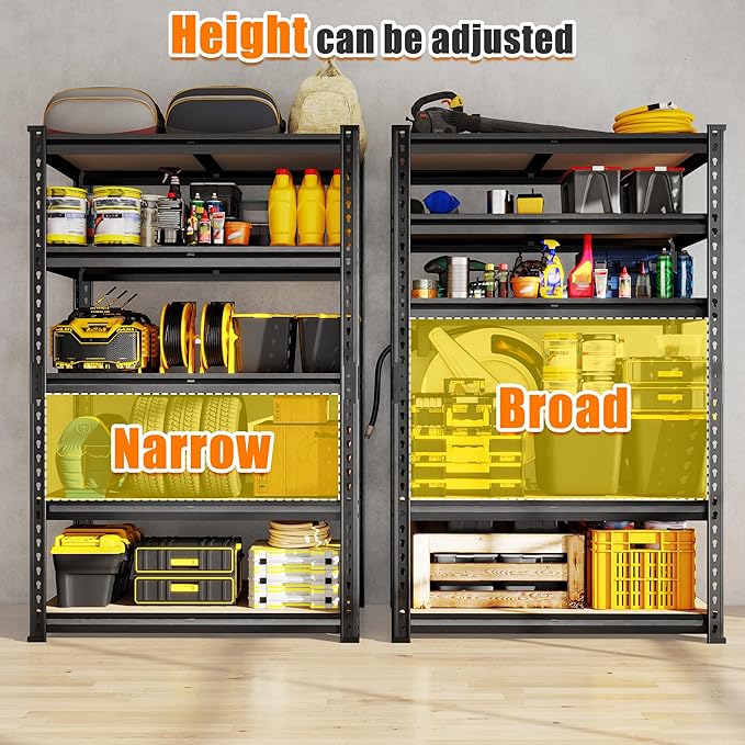 72.12" H Garage Shelving, Storage Shelves Load 2100LBS, 5-Tier Adjustabl...