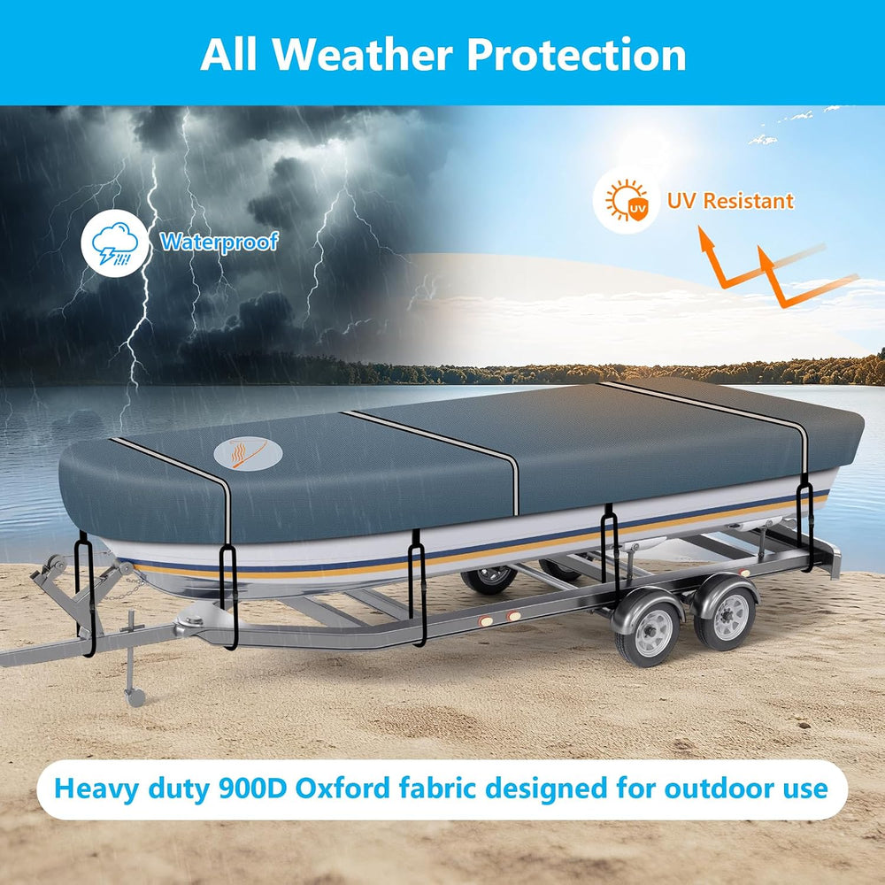 Jon Boat Cover 14-16FT, 900D Waterproof Trailerable Boat Cover