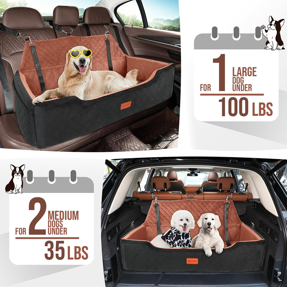 Large Dog Car Seat Under 100 lbs, Washable Dog Car Bed for 2 Medium Dogs, Det...