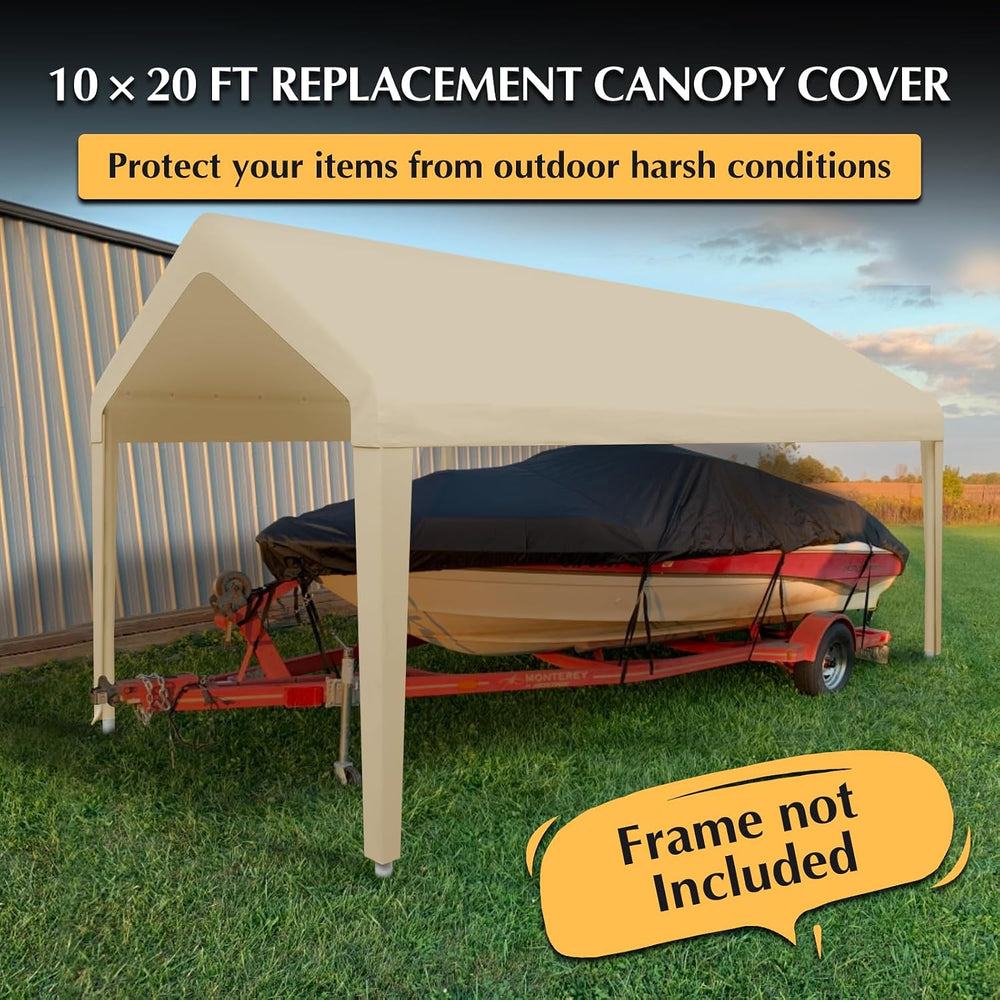 10x20 FT Car Canopy Replacement Cover, 800D Waterproof & UV, Beige