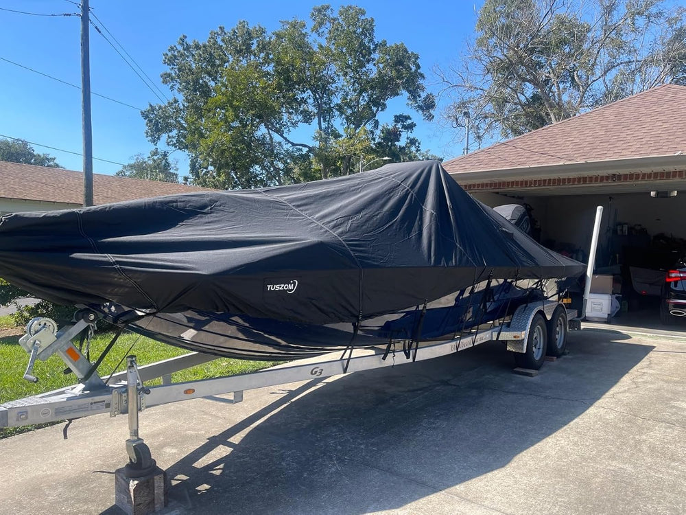 1200D Center Console Boat Cover with Tie Down Loops & Motor Cover, 20'...