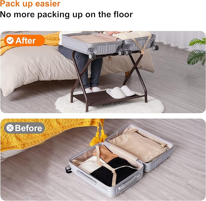 Heybly Luggage Rack, Steel Folding Suitcase Stand (Pack of 2)