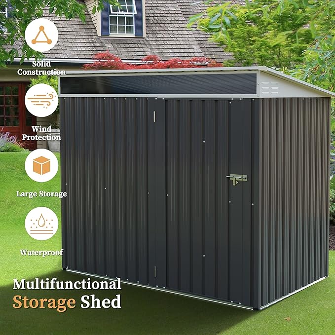 Vongrasig Outdoor Storage Shed, 6 x 4 FT Outside Metal Garden Shed