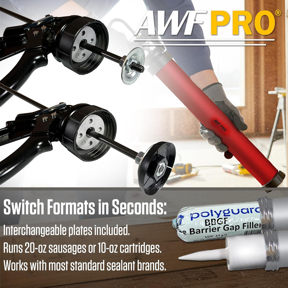 AWF PRO Sausage Caulking Gun 20 oz, 25:1 Thrust Ratio