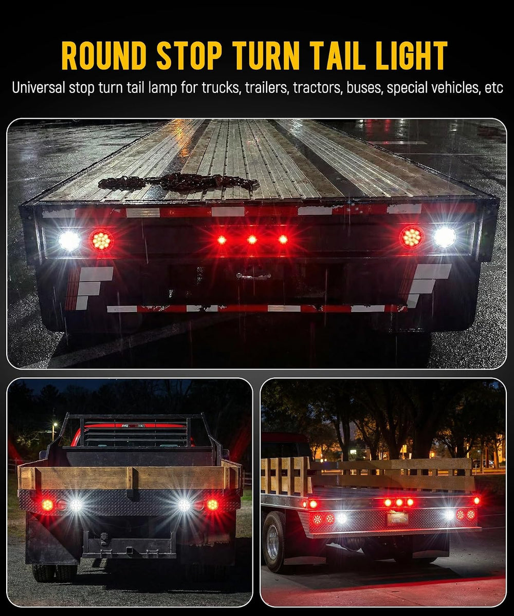 Partsam 10Pcs Red 4" Inch Round LED Trailer Tail Lights 12LED Flange Mou...