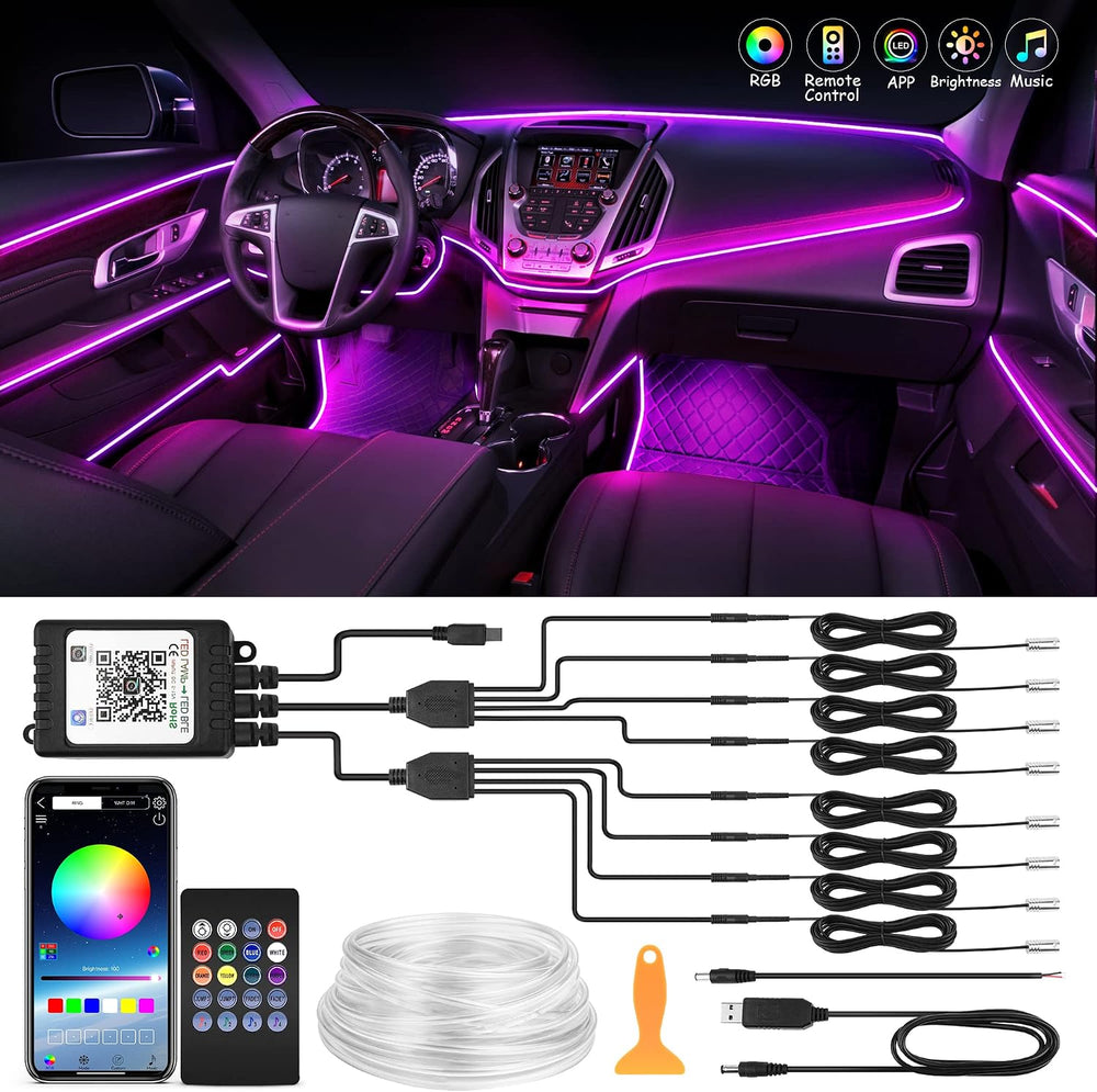 MICTUNING Car LED Interior Strip Light, 8 in 1 RGB Multicolor